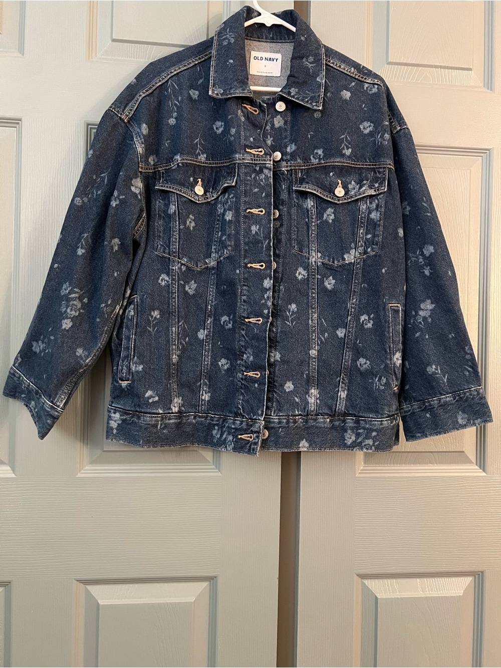 Old Navy Indigo Flower Denim Trucker Jacket.